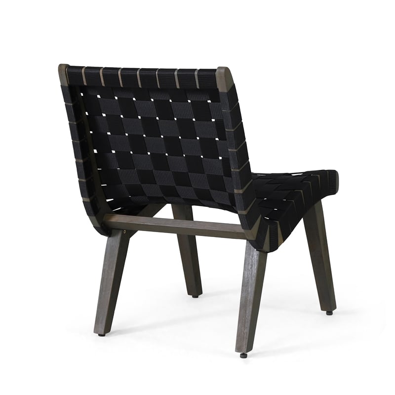 Chary Outdoor Lounge Chair- Rope Woven Seat and Back- Gray Wood