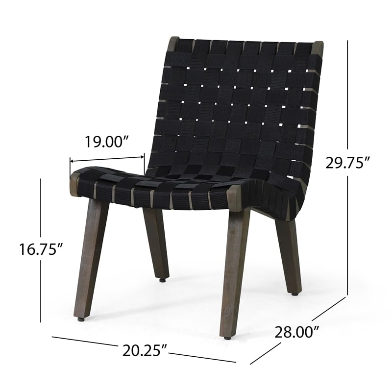 Chary Outdoor Lounge Chair- Rope Woven Seat and Back- Gray Wood