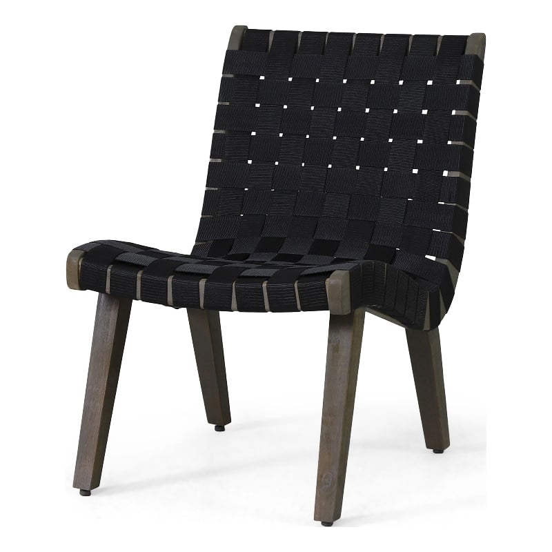 Chary Outdoor Lounge Chair- Rope Woven Seat and Back- Gray Wood