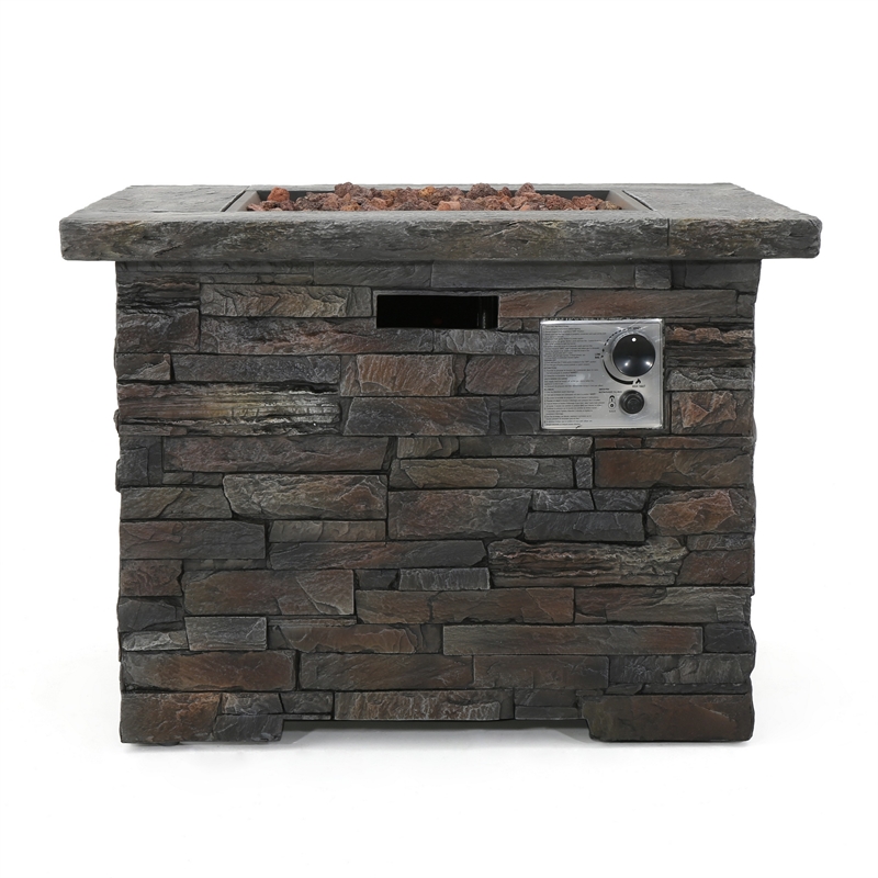 Outdoor Fire Pit w Handles- 40000 BTU- Stone Finish Gray Concrete 33 Inch