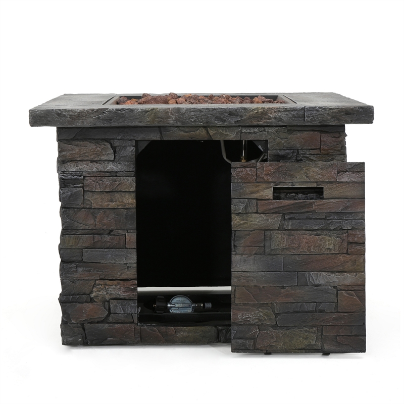 Outdoor Fire Pit w Handles- 40000 BTU- Stone Finish Gray Concrete 33 Inch