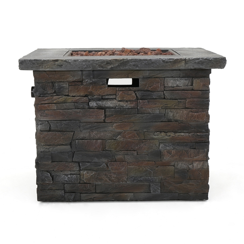 Outdoor Fire Pit w Handles- 40000 BTU- Stone Finish Gray Concrete 33 Inch