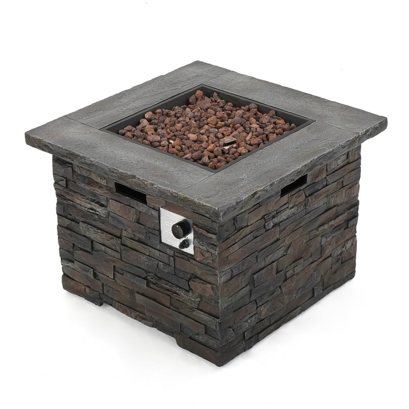 Outdoor Fire Pit w Handles- 40000 BTU- Stone Finish Gray Concrete 33 Inch