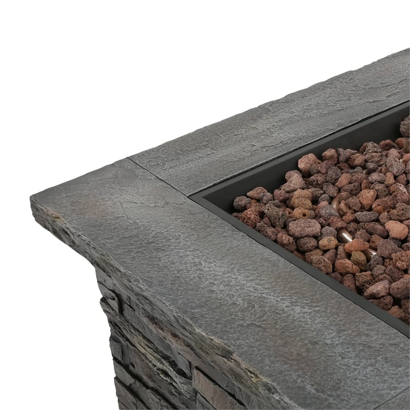 Outdoor Fire Pit w Handles- 40000 BTU- Stone Finish Gray Concrete 33 Inch