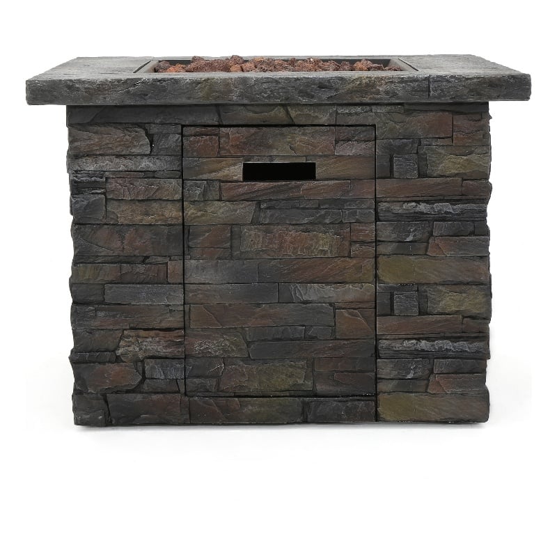 Outdoor Fire Pit w Handles- 40000 BTU- Stone Finish Gray Concrete 33 Inch