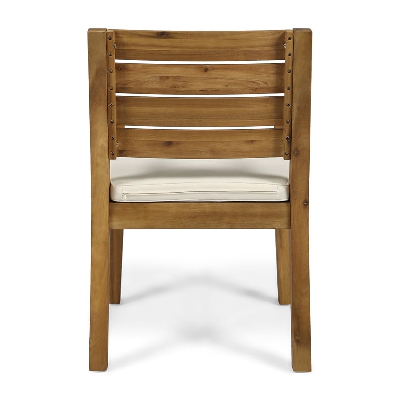 Outdoor Dining Chair Set of 2- Beige Polyester- Sandblast Natural Brown