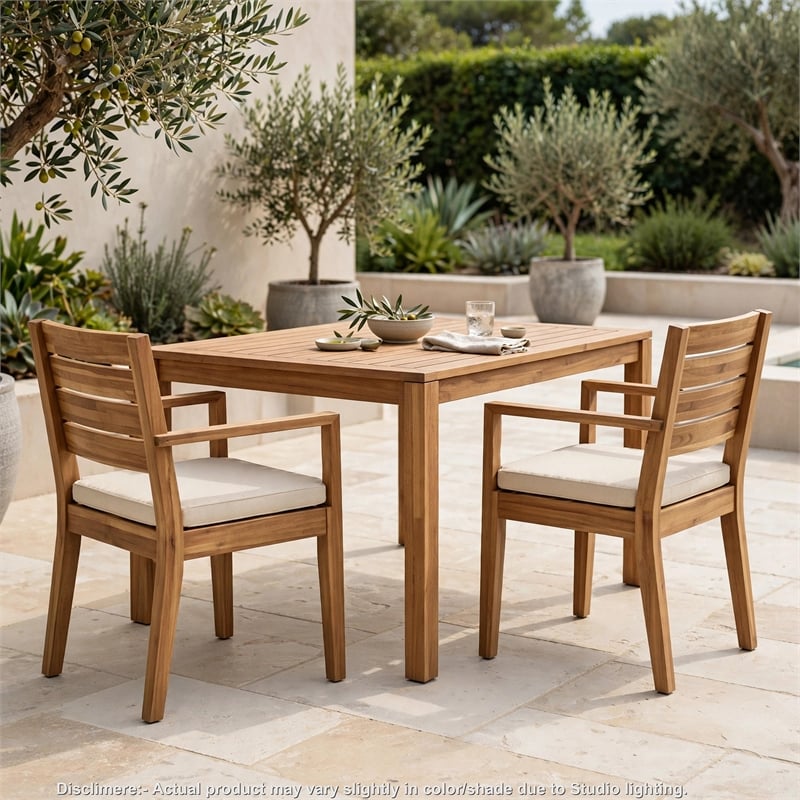 Outdoor Dining Chair Set of 2- Beige Polyester- Sandblast Natural Brown