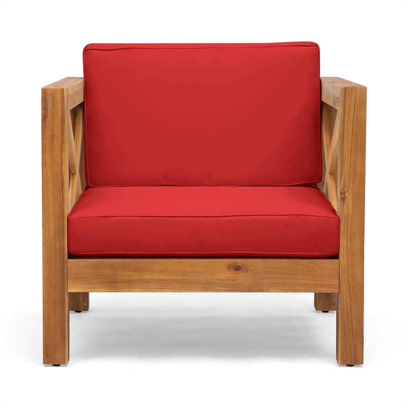 Juna Outdoor Club Chair- Water Resistant Red Cushions- Teak Finish