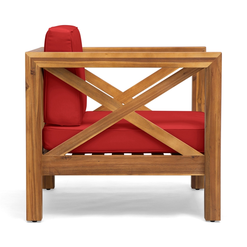 Juna Outdoor Club Chair- Water Resistant Red Cushions- Teak Finish