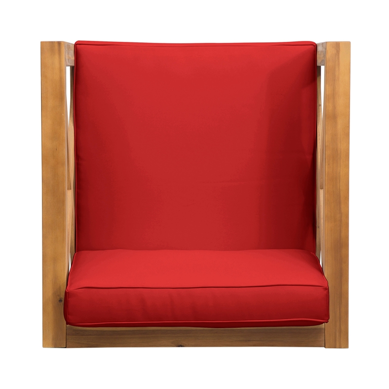 Juna Outdoor Club Chair- Water Resistant Red Cushions- Teak Finish