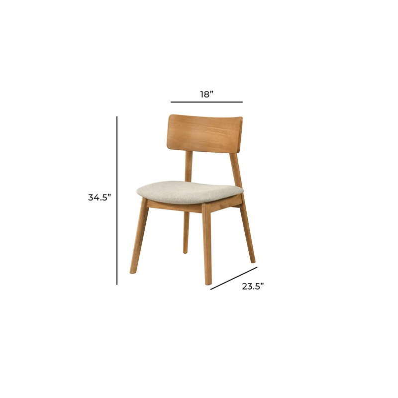 Zoya Dining Side Chair with Wooden Frame- Set of 2- Beige Fabric
