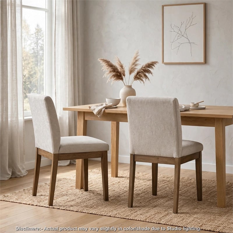 Masi Dining Side Chair Set of 2- Padded Seat- Light Gray Polyester- Brown