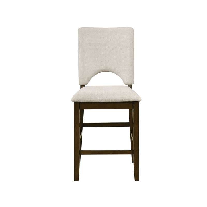Andre Counter Height Chair- Set of 2- Brown Wood Frame- Beige Fabric