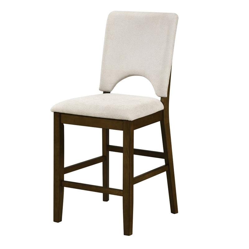 Andre Counter Height Chair- Set of 2- Brown Wood Frame- Beige Fabric