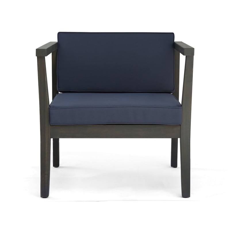 Lyso Outdoor Club Chair- Blue Polyester Cushions- Gray Wood
