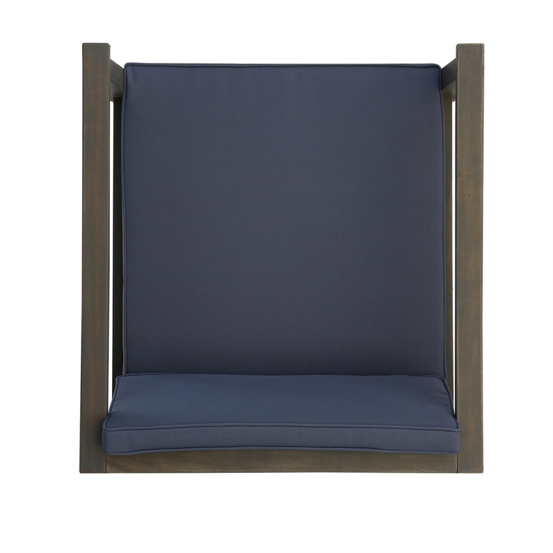 Lyso Outdoor Club Chair- Blue Polyester Cushions- Gray Wood
