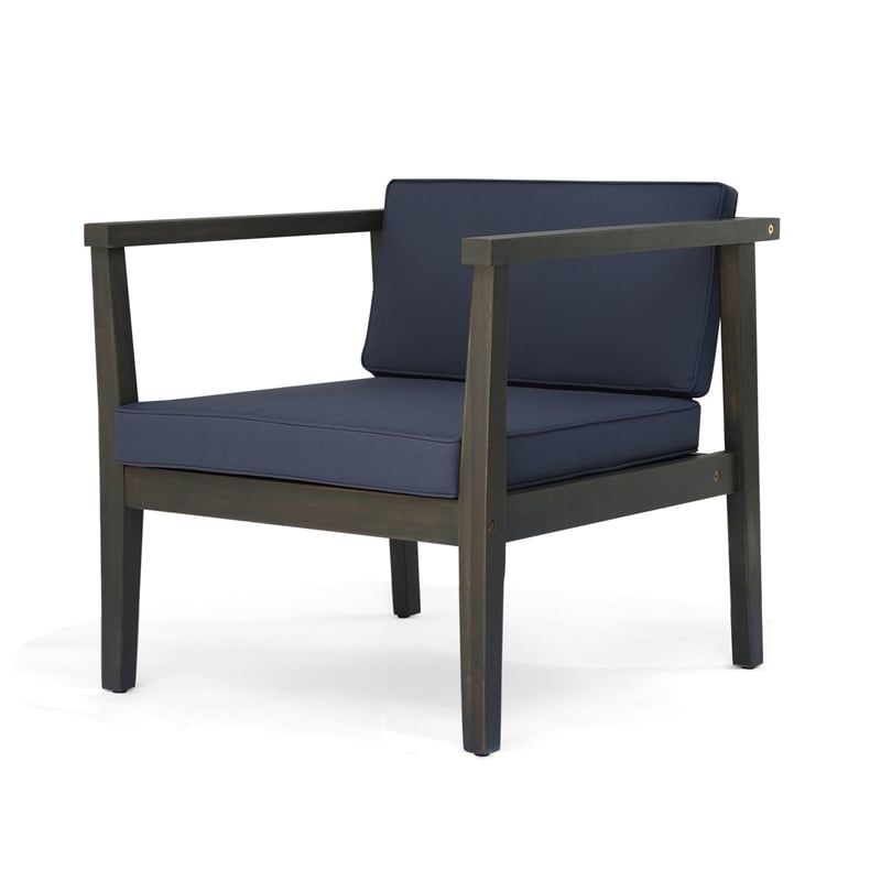 Lyso Outdoor Club Chair- Blue Polyester Cushions- Gray Wood