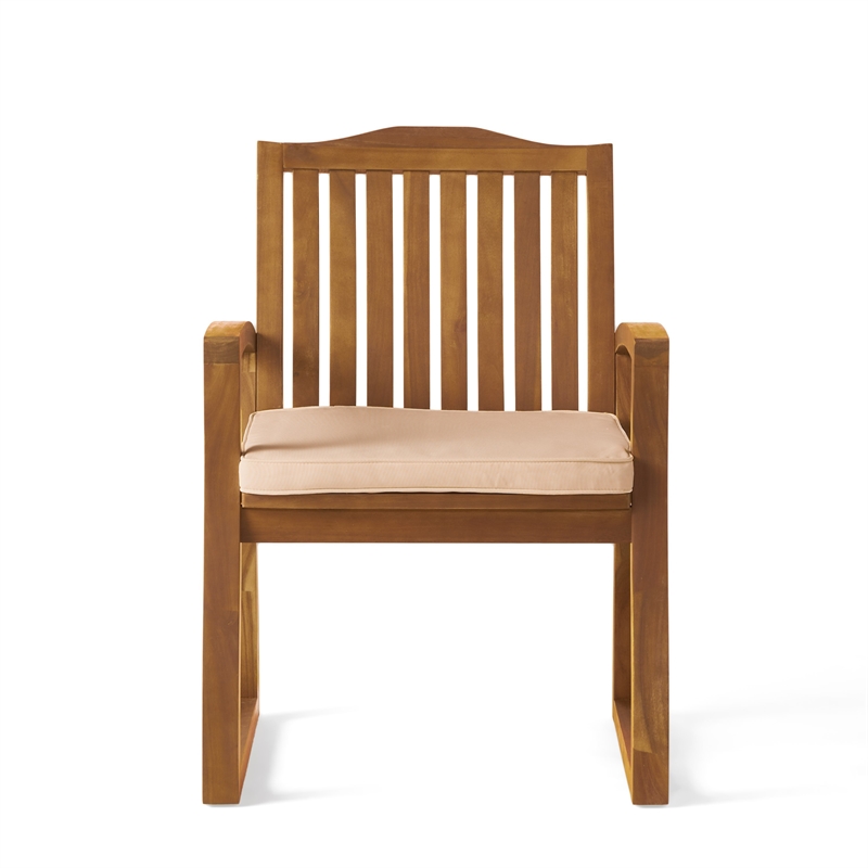 Kristi Outdoor Armchair Set of 2- Slatted Back- Brown- Cream Cushions