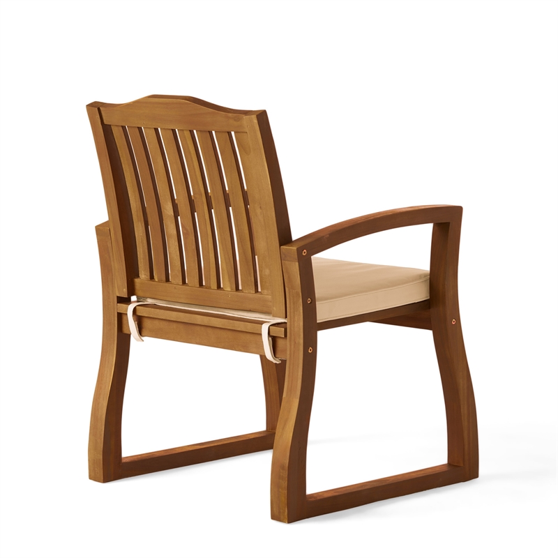 Kristi Outdoor Armchair Set of 2- Slatted Back- Brown- Cream Cushions