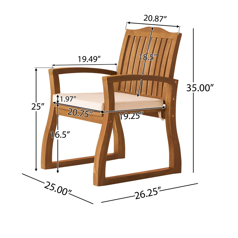 Kristi Outdoor Armchair Set of 2- Slatted Back- Brown- Cream Cushions