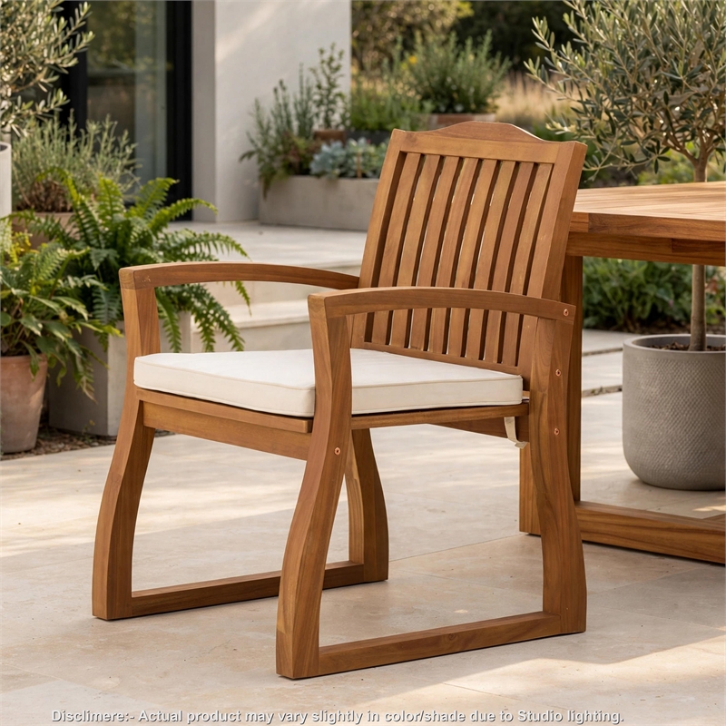 Kristi Outdoor Armchair Set of 2- Slatted Back- Brown- Cream Cushions