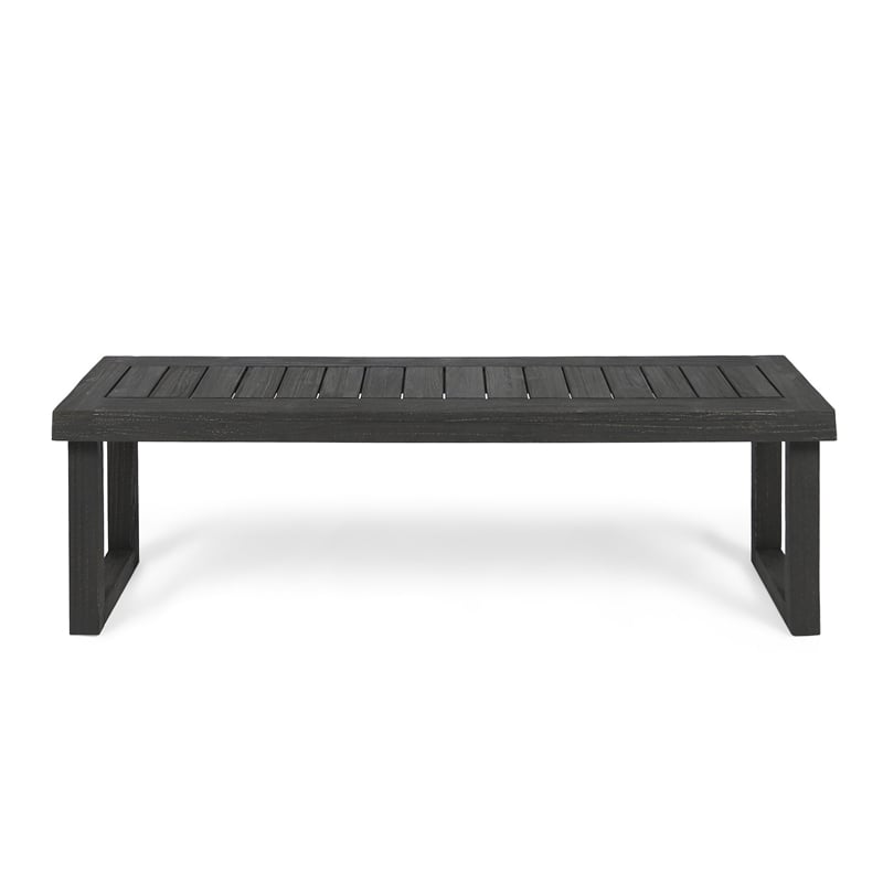 Outdoor Acacia Wood Dining Bench with Slatted Seat- Dark Gray- 60 Inch