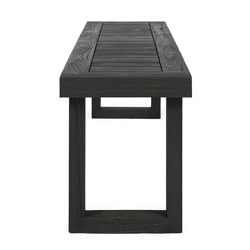 Outdoor Acacia Wood Dining Bench with Slatted Seat- Dark Gray- 60 Inch