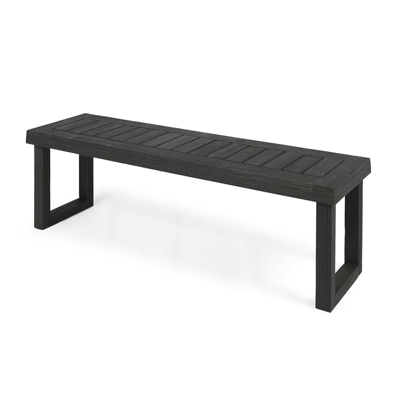 Outdoor Acacia Wood Dining Bench with Slatted Seat- Dark Gray- 60 Inch