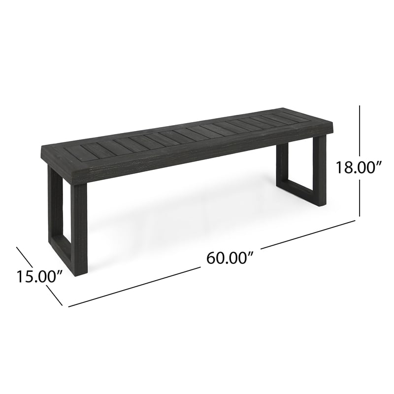 Outdoor Acacia Wood Dining Bench with Slatted Seat- Dark Gray- 60 Inch