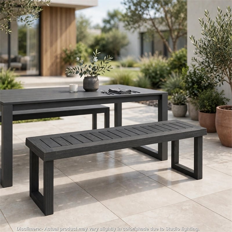 Outdoor Acacia Wood Dining Bench with Slatted Seat- Dark Gray- 60 Inch