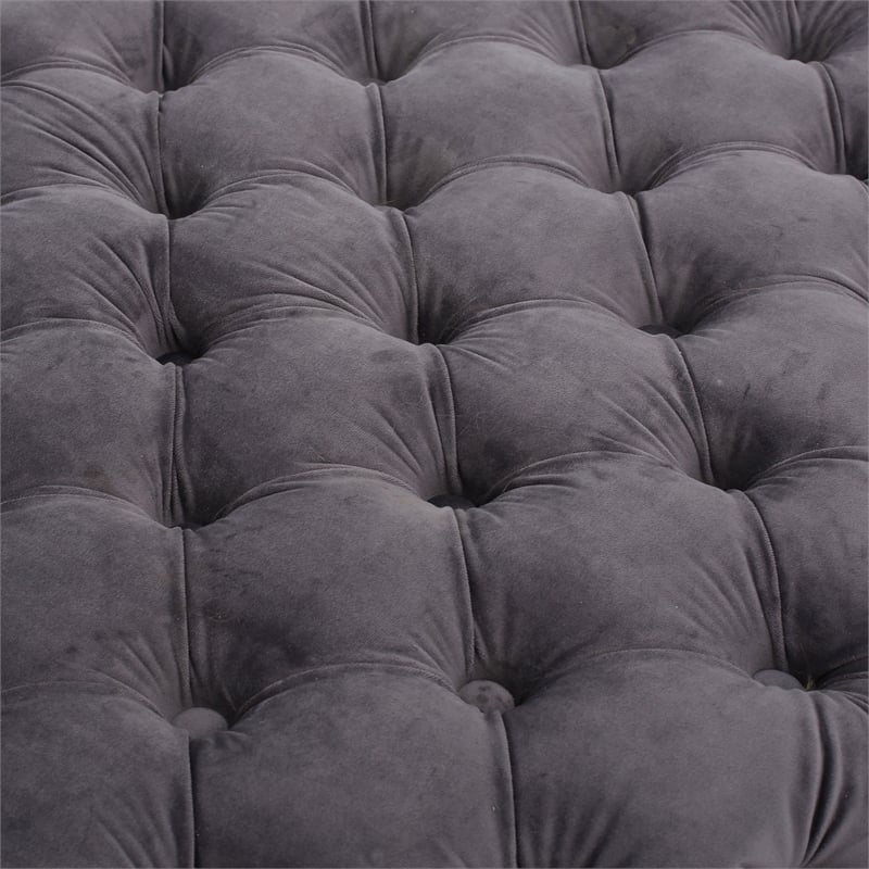 Accent Ottoman- Cubic Shape- Button Tufted Gray Velvet- Black 29 Inch