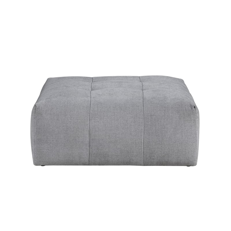 Tanya Ottoman with Casters- Plush Cushion Top- Gray Tufted Fabric- 46 Inch