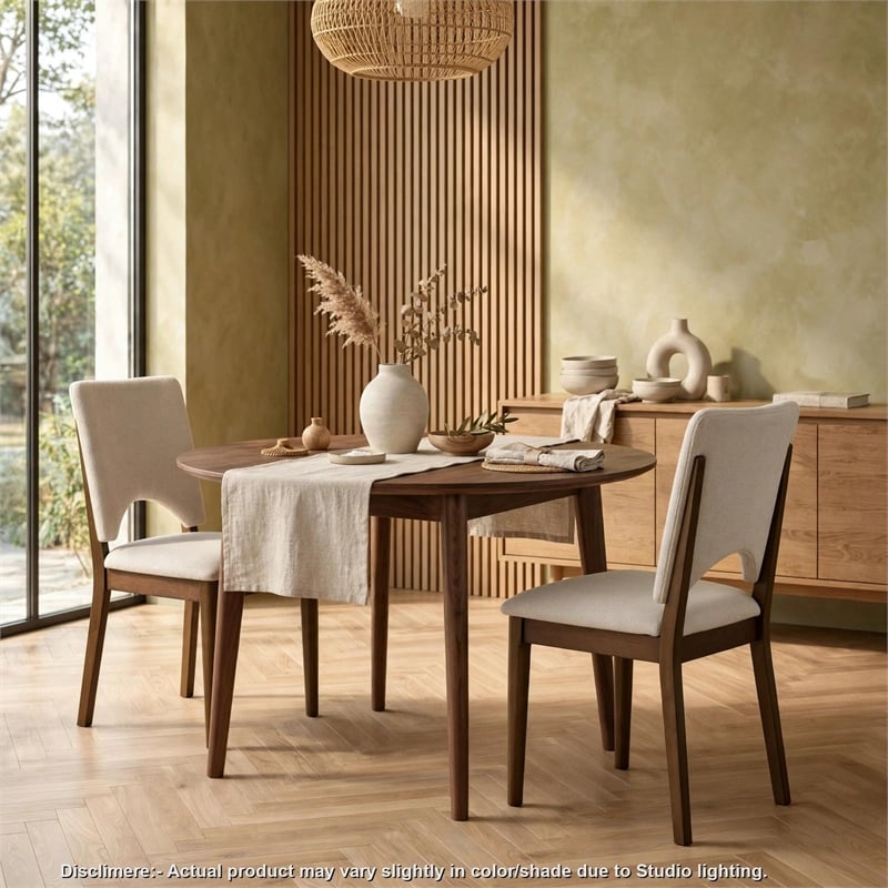 Andre Modern Side-Dining Chair Set of 2-  Angled Wood Frame- Beige Fabric