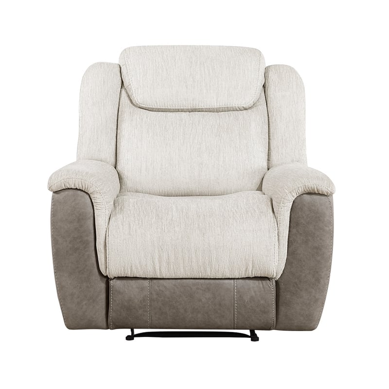 Feo Manual Reclining Chair- Foam Fill Beige Chenille and Taupe Microfiber