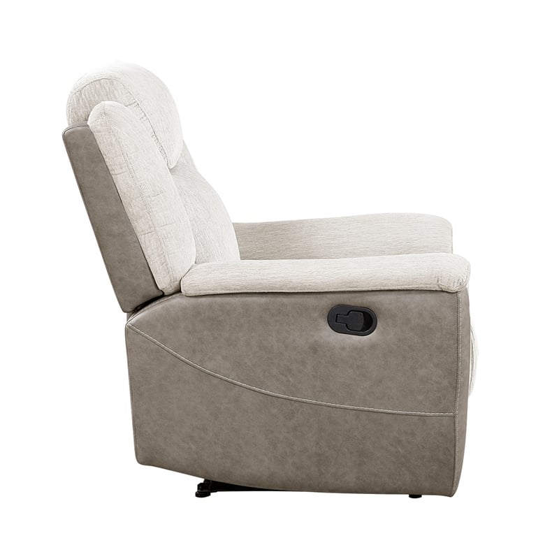 Feo Manual Reclining Chair- Foam Fill Beige Chenille and Taupe Microfiber
