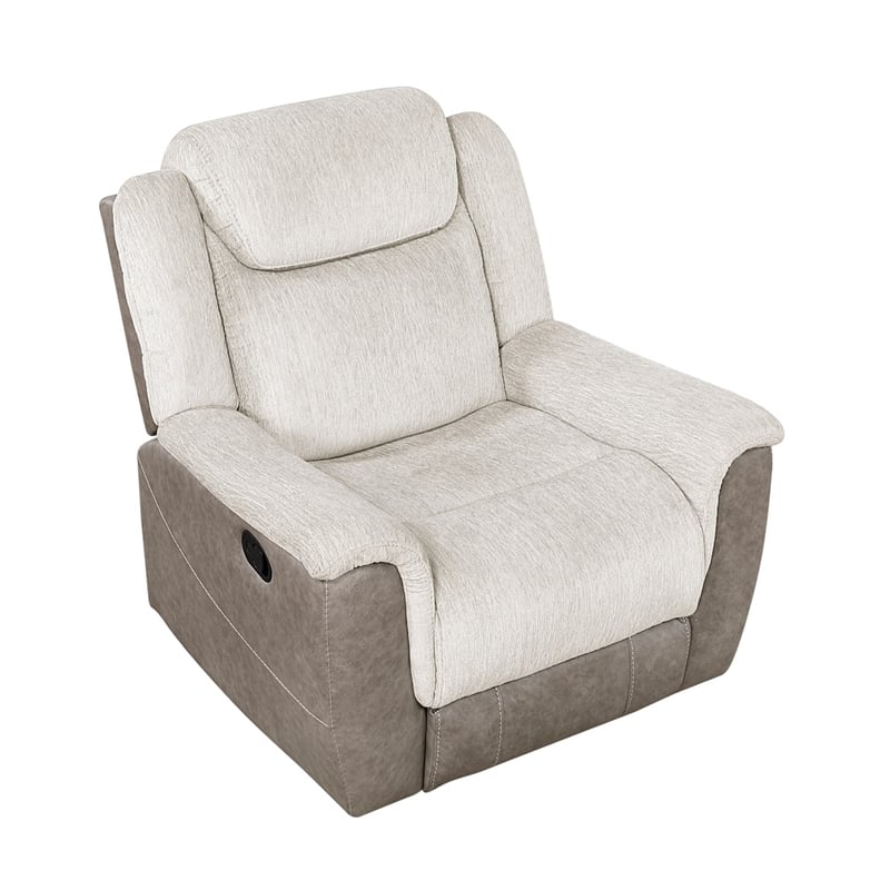 Feo Manual Reclining Chair- Foam Fill Beige Chenille and Taupe Microfiber