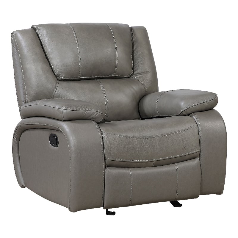 Licot Manual Glider Reclining Chair- Foam Fill  Gray Top Grain Leather