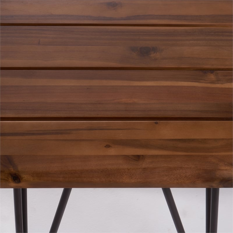 Zoe 3pc Outdoor Table Set- Slatted Top- Teak Brown- Black Hairpin Legs