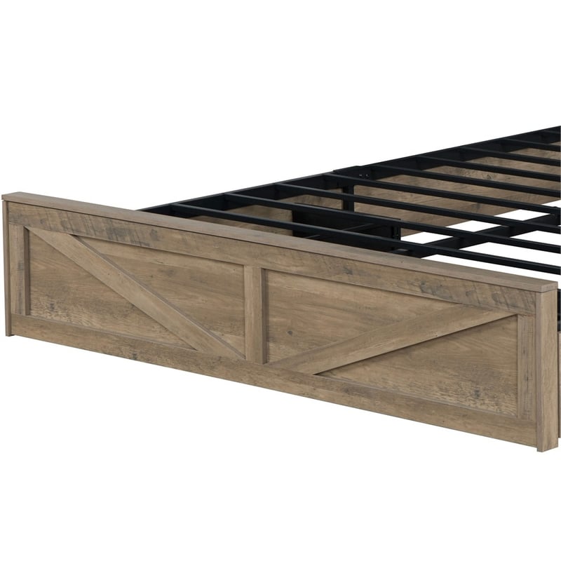Amna Farmhouse King Bed- LED Storage and Charging Station- Gray Wood