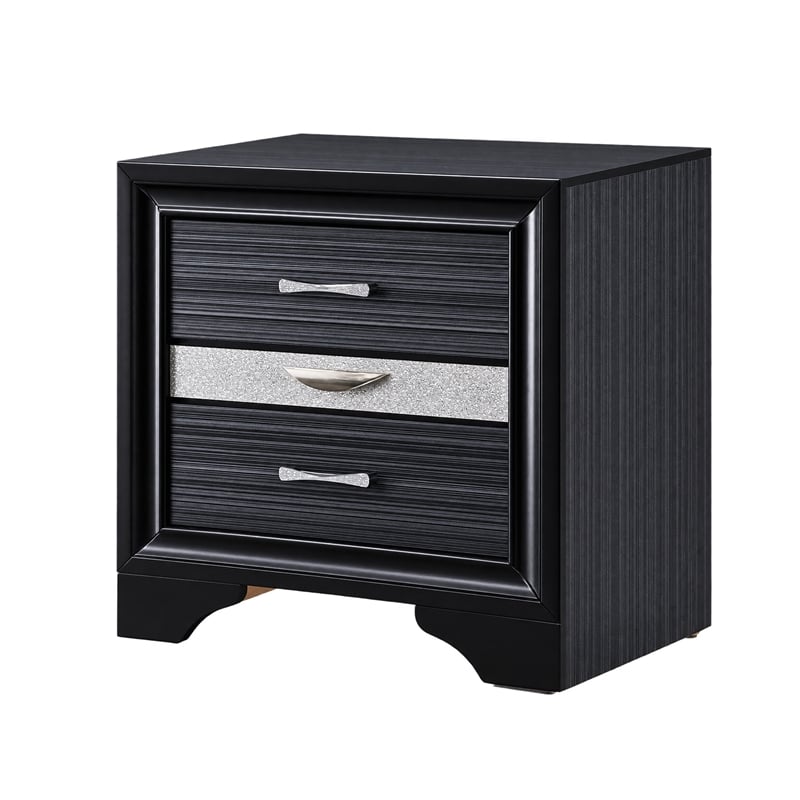 Queen Bedroom Set- Black Gray- 5pc w 2 Nightstands- Dresser- Mirror