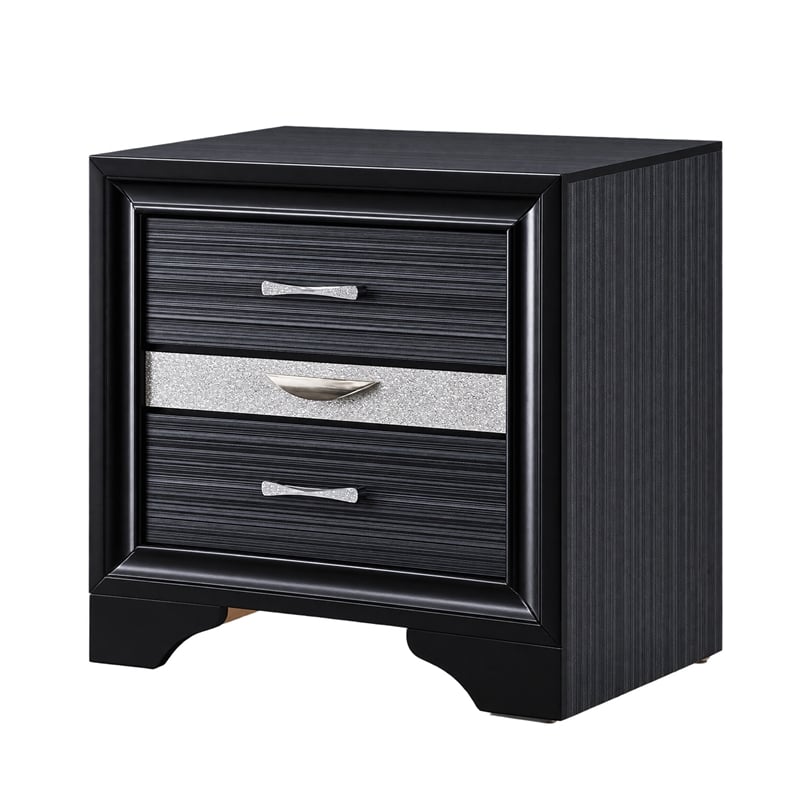 Queen Bedroom Set- Black Gray- 4pc w 2 Nightstands- Dresser