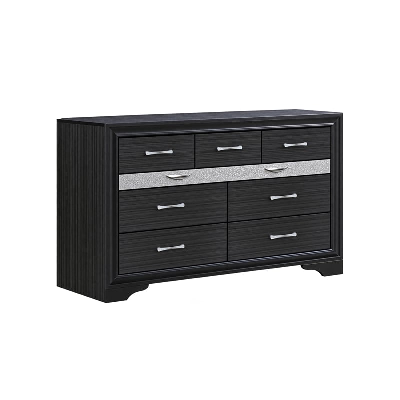 Queen Bedroom Set- Black Gray- 4pc w 2 Nightstands- Dresser