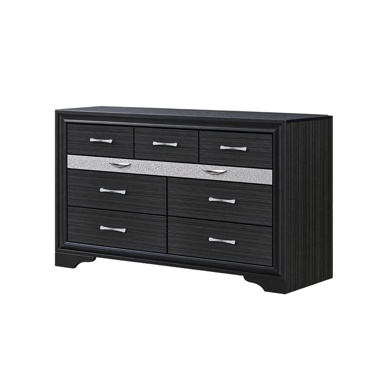 Queen Bedroom Set- Black Gray- 4pc w 2 Nightstands- Dresser
