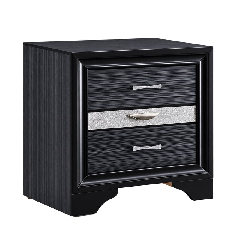 Queen Bedroom Set- Black Gray- 4pc w 2 Nightstands- Dresser