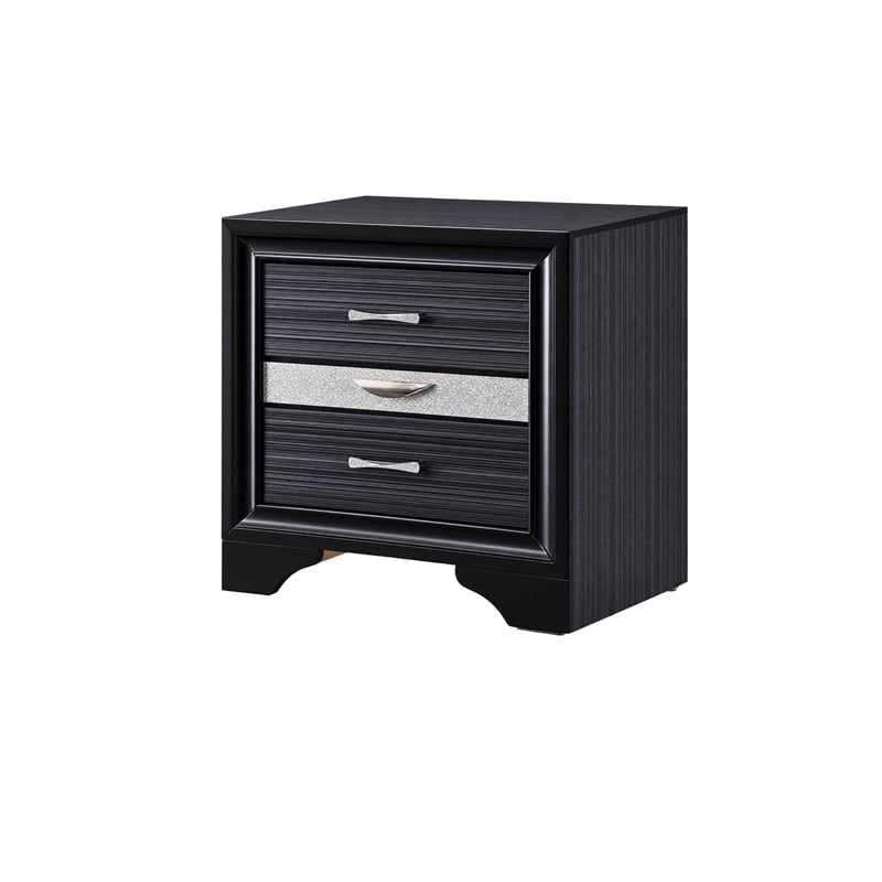 Queen Bedroom Set- Storage Panel Design- Black Gray- 3pc w 2 Nightstands