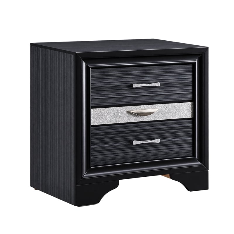 Queen Bedroom Set- Storage Panel Design- Black Gray- 3pc w 2 Nightstands