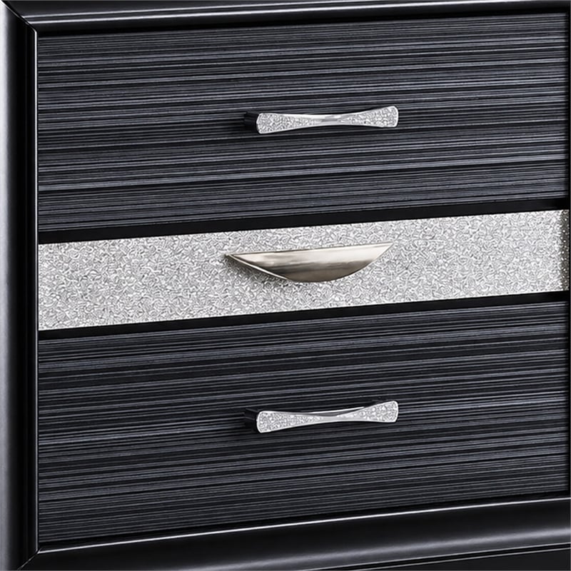 Queen Bedroom Set- Storage Panel Design- Black Gray- 3pc w 2 Nightstands