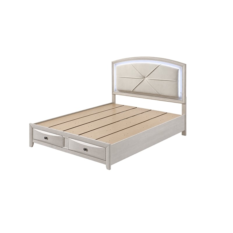 Queen Bedroom Set- Storage- Antique White Zinc- 2pc w Nightstand