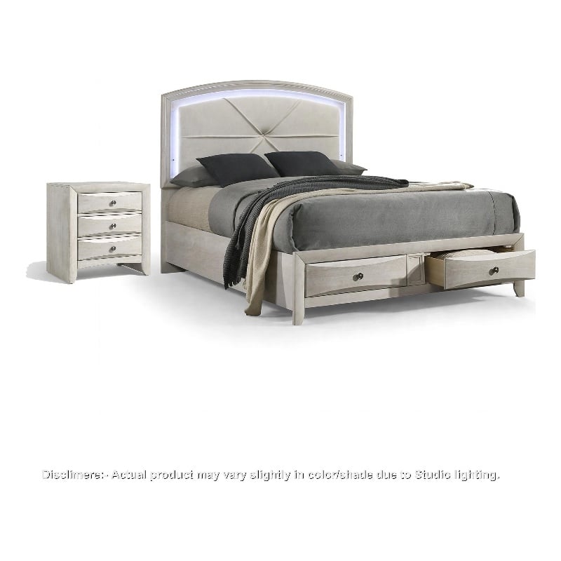 Queen Bedroom Set- Storage- Antique White Zinc- 2pc w Nightstand