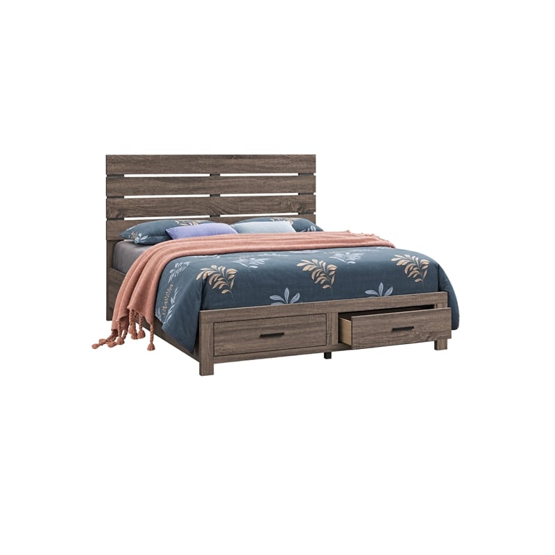 Queen Bedroom Set- Storage Design- Brown- 2 Piece Set with Nightstand